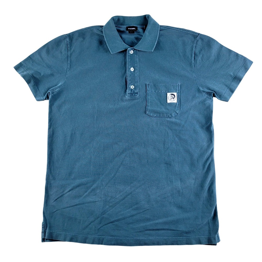 Diesel Polo Shirt Mens Large Blue Only The Brave Mohawk Logo Pocket Pique S/S